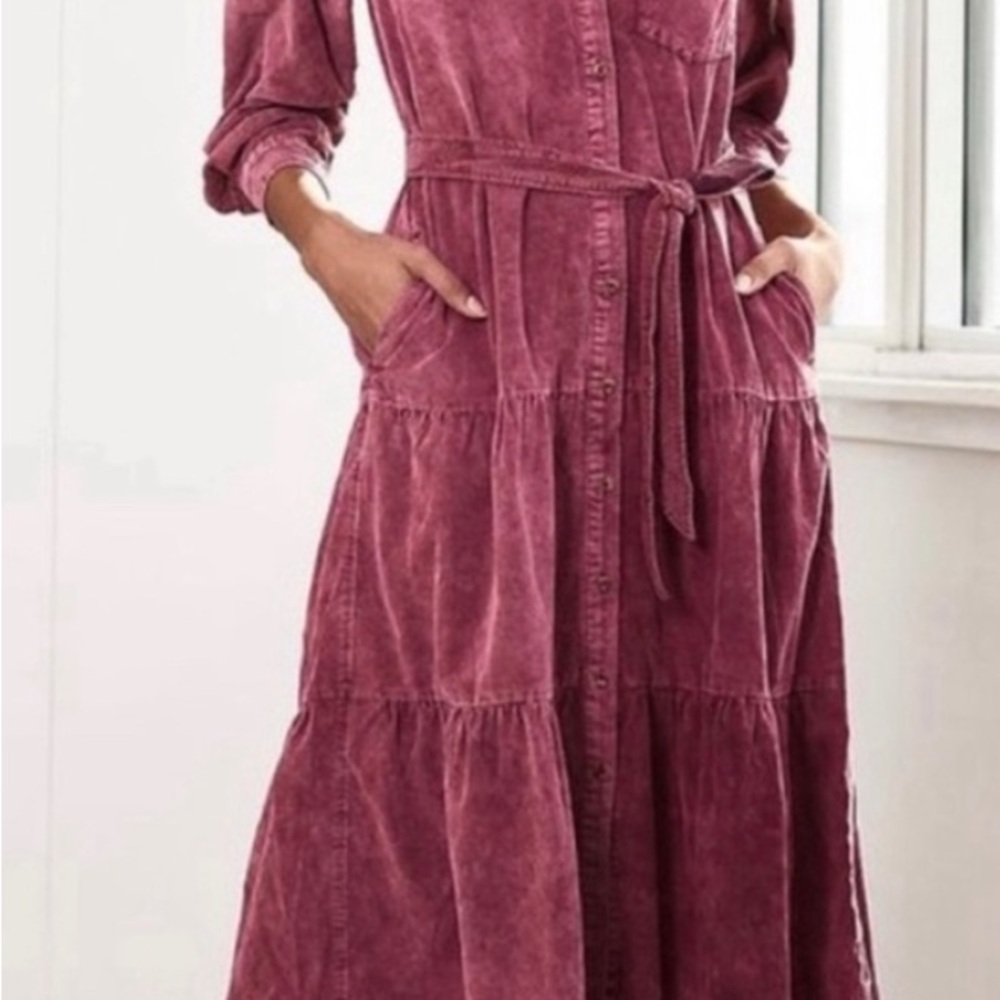 Anthropologie Pilcro Marta Tiered Corduroy Midi Dress